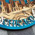 Handcrafted wood wall art showing Chicago skyline and Ferris wheel